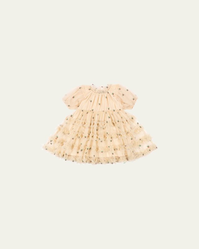 Girl's Micro-Cherry Print Ruffle Dress, Size 18M-10
